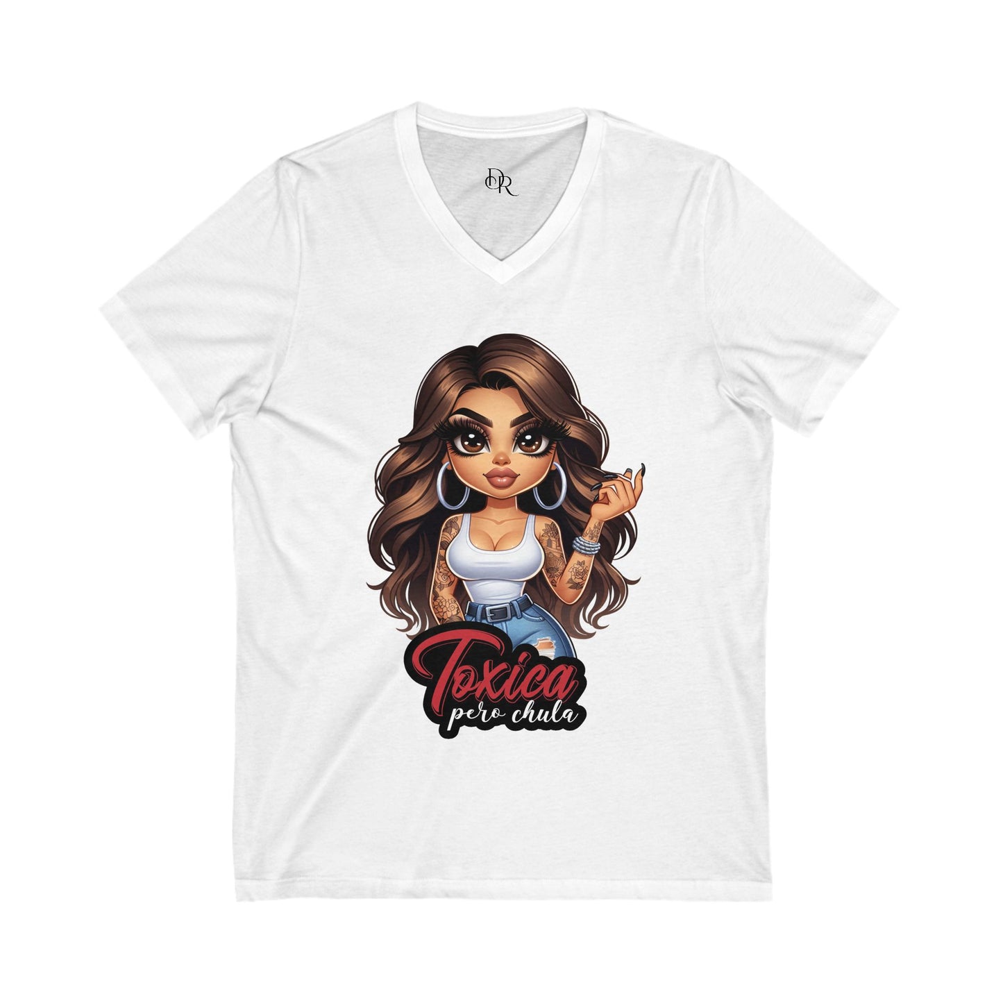 Chic V-Neck Tee with 'Toxica Pero Chula' Design - Trendy Unisex T-Shirt