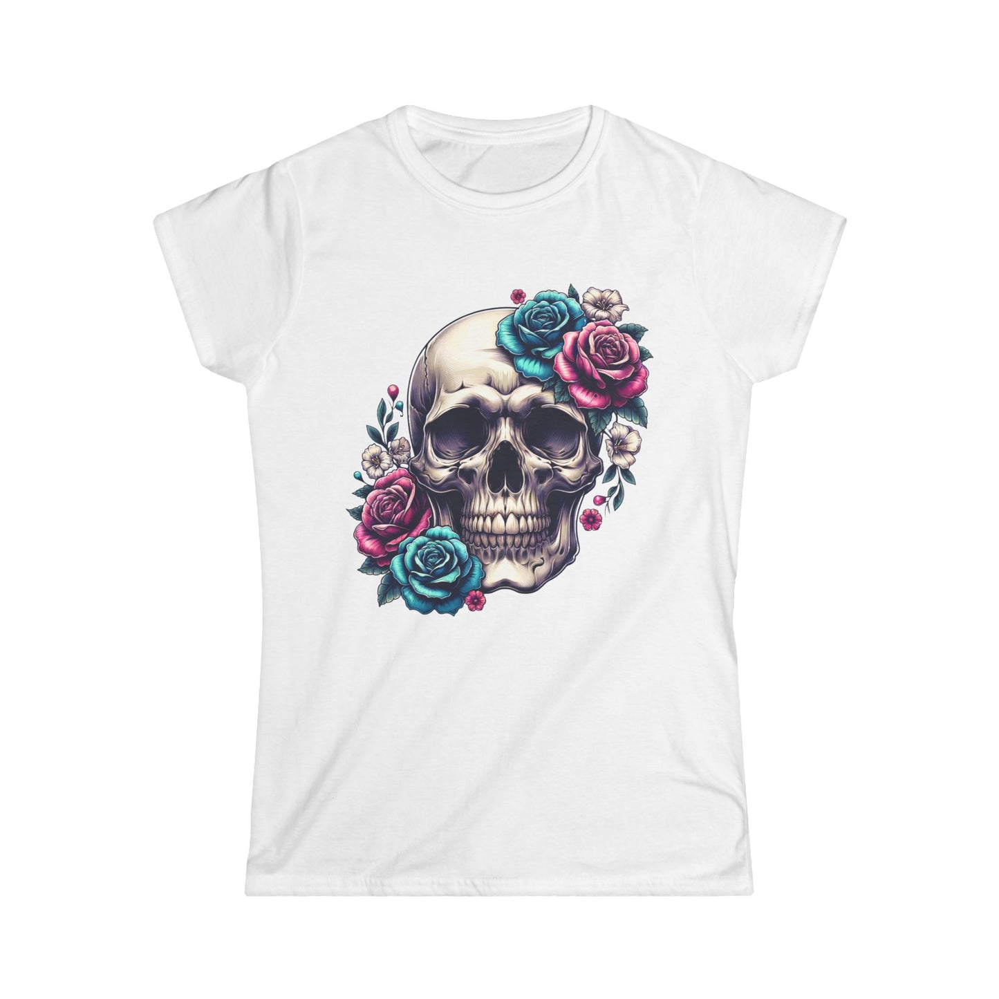 Edgy Floral Skull Women's Softstyle Tee