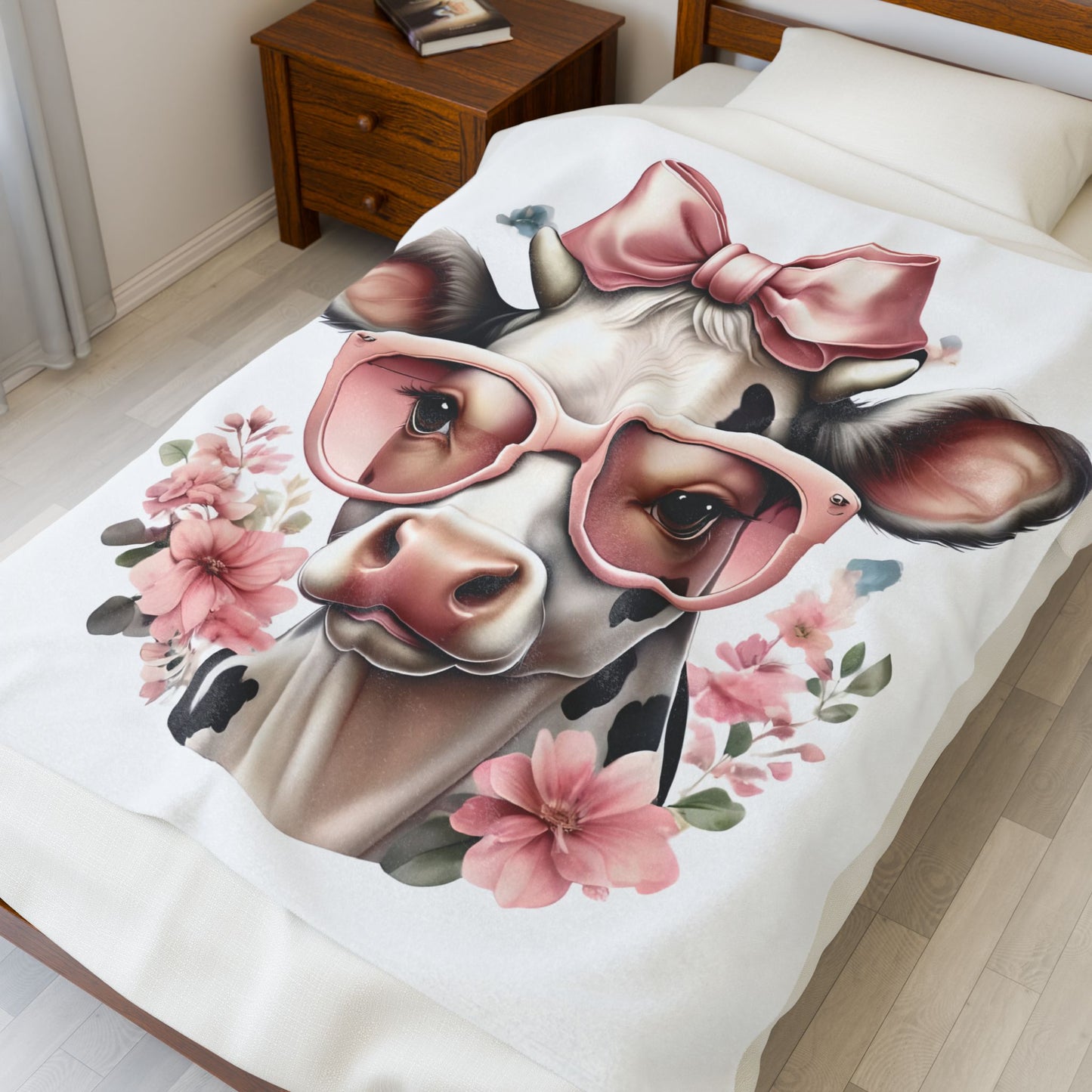 Cute Cow Plush Blanket with Floral Design – Cozy Home Decor