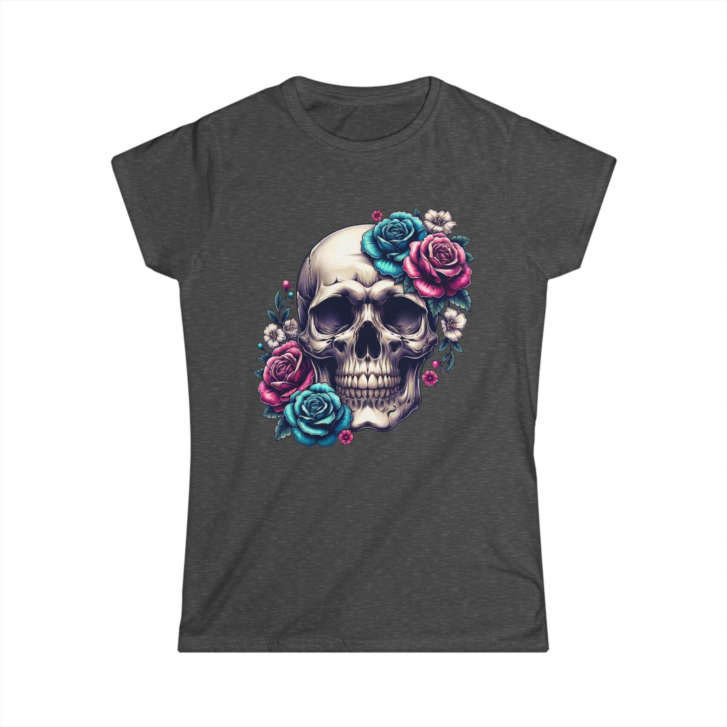 Edgy Floral Skull Women's Softstyle Tee