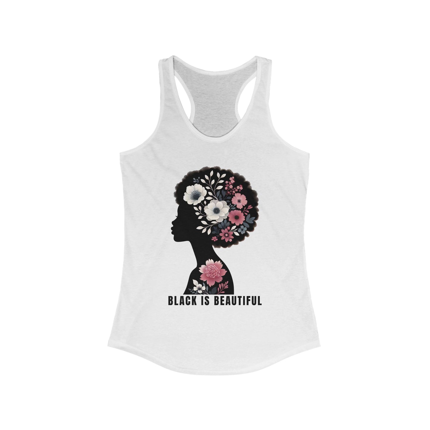 Black is Beautiful Women's Racerback Tank - Empowering Floral Graphic Tee