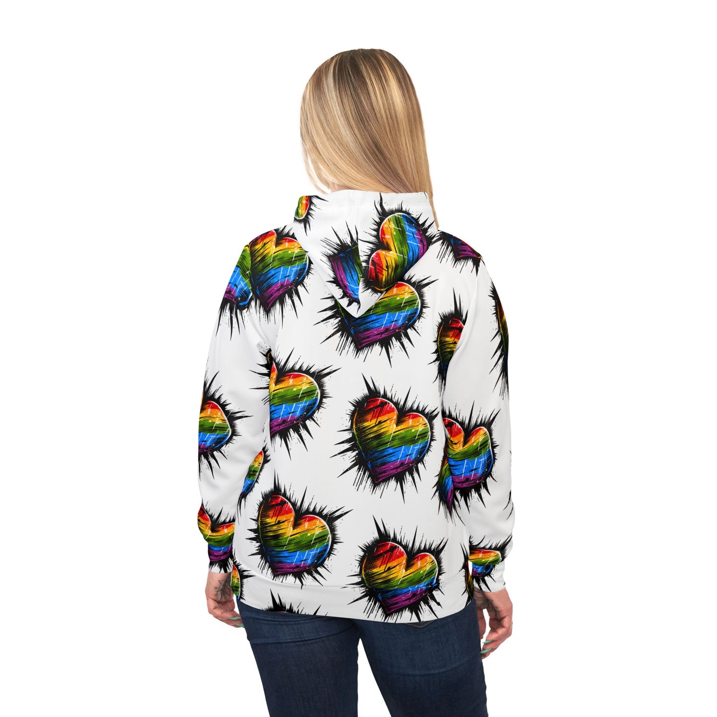 Vibrant Rainbow Heart Athletic Hoodie - Perfect for Pride and Everyday Wear