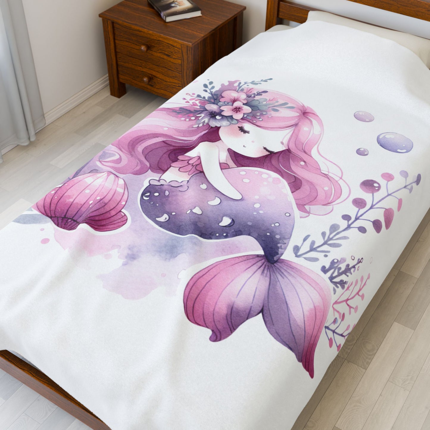 Whimsical Mermaid Velveteen Plush Blanket - Cozy Ocean-Inspired Home Decor