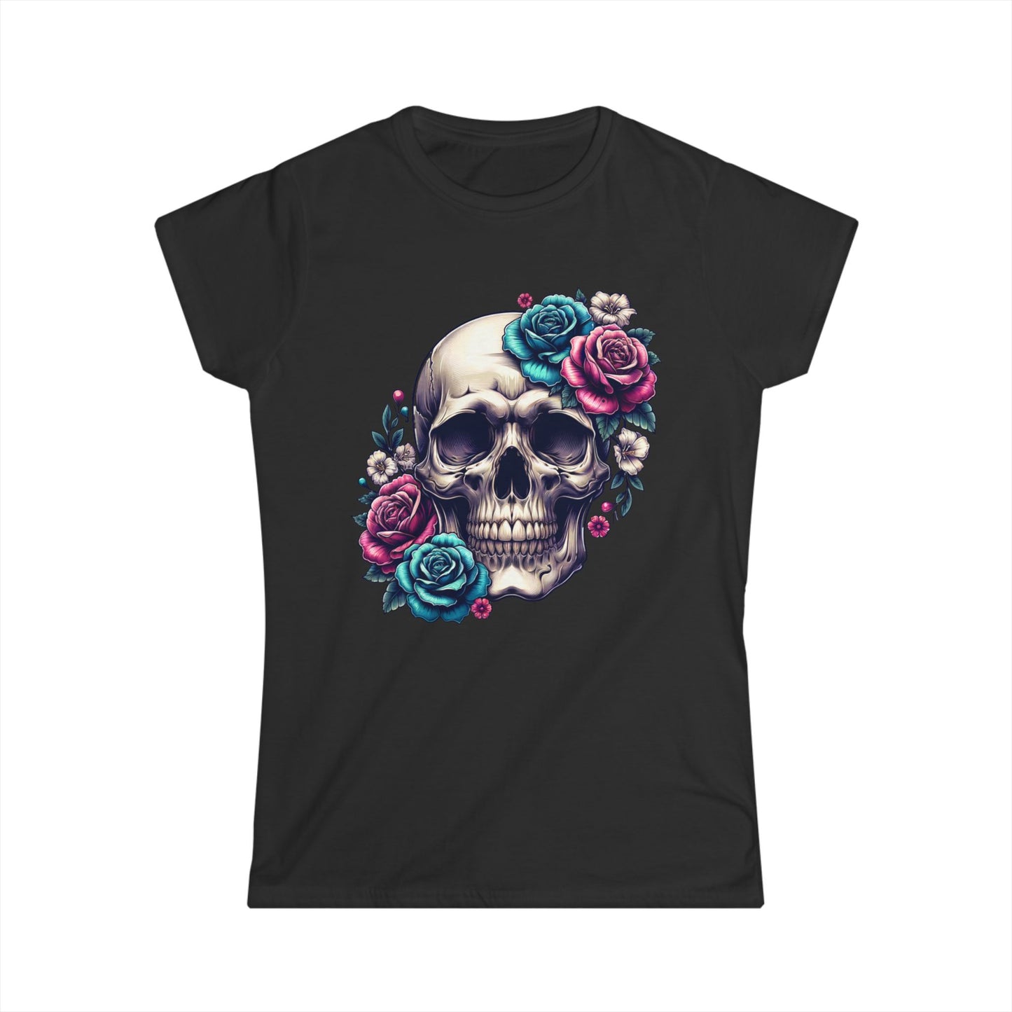 Edgy Floral Skull Women's Softstyle Tee