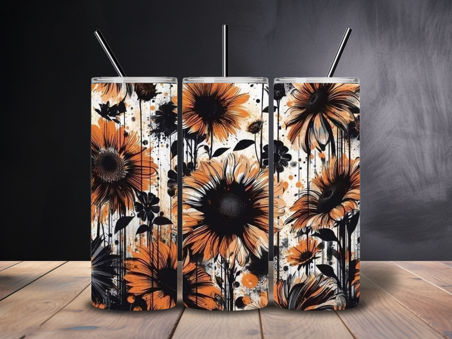 Abstract Sunflower Stainless Steel Tumbler