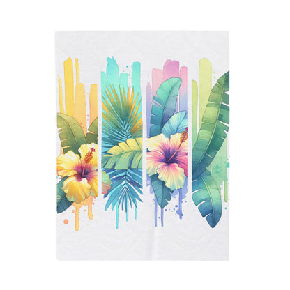 Tropical Floral Velveteen Plush Blanket - Cozy Tropical Décor for Home, Great for Gifts