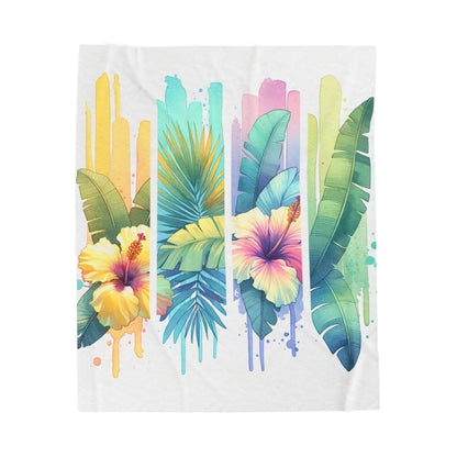 Tropical Floral Velveteen Plush Blanket - Cozy Tropical Décor for Home, Great for Gifts