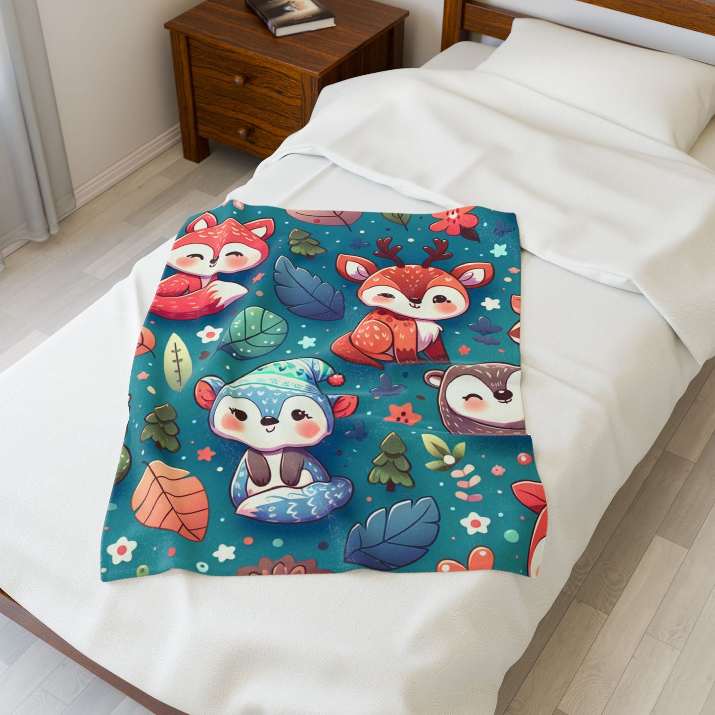 Cozy Woodland Creatures Velveteen Plush Blanket