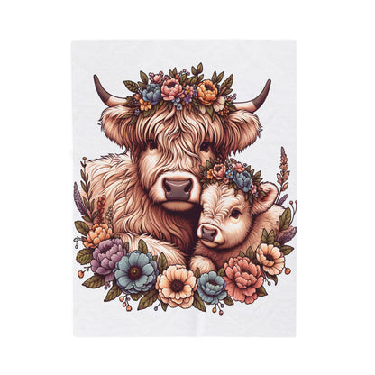 Farmhouse Floral Cow Plush Blanket