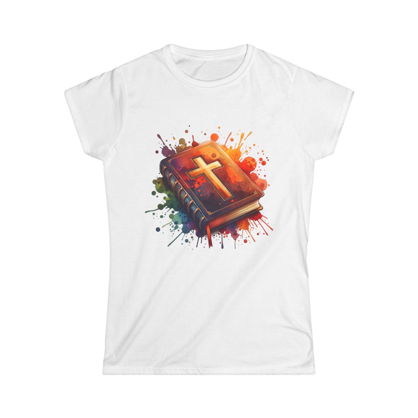 Inspirational Christian Women's Softstyle Tee - Colorful Bible Design