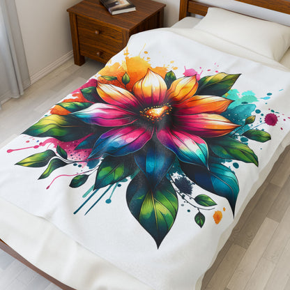 Vibrant Floral Velveteen Plush Blanket for Cozy Home Decor