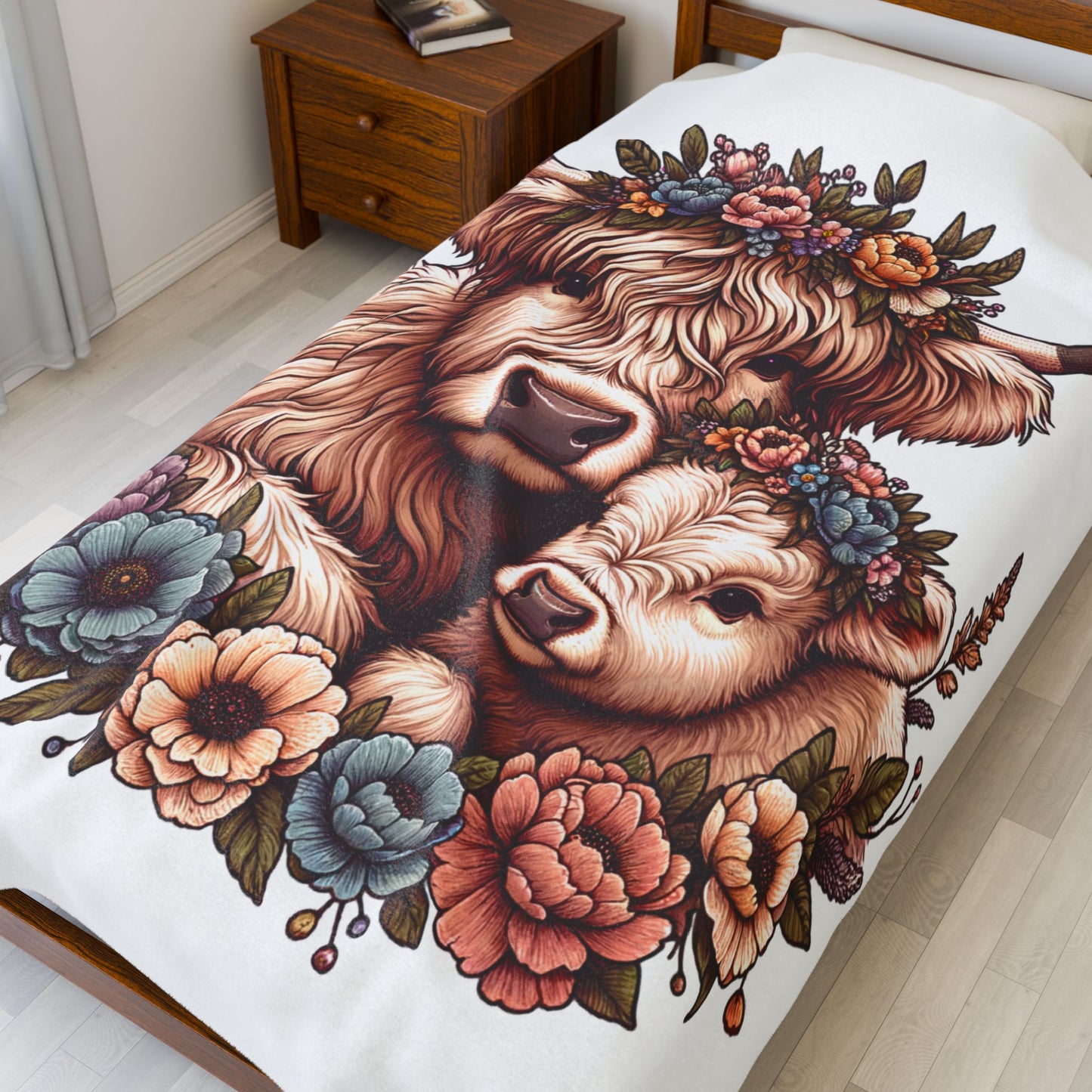 Farmhouse Floral Cow Plush Blanket