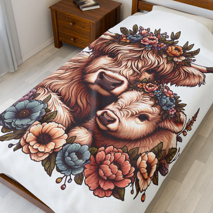 Farmhouse Floral Cow Plush Blanket