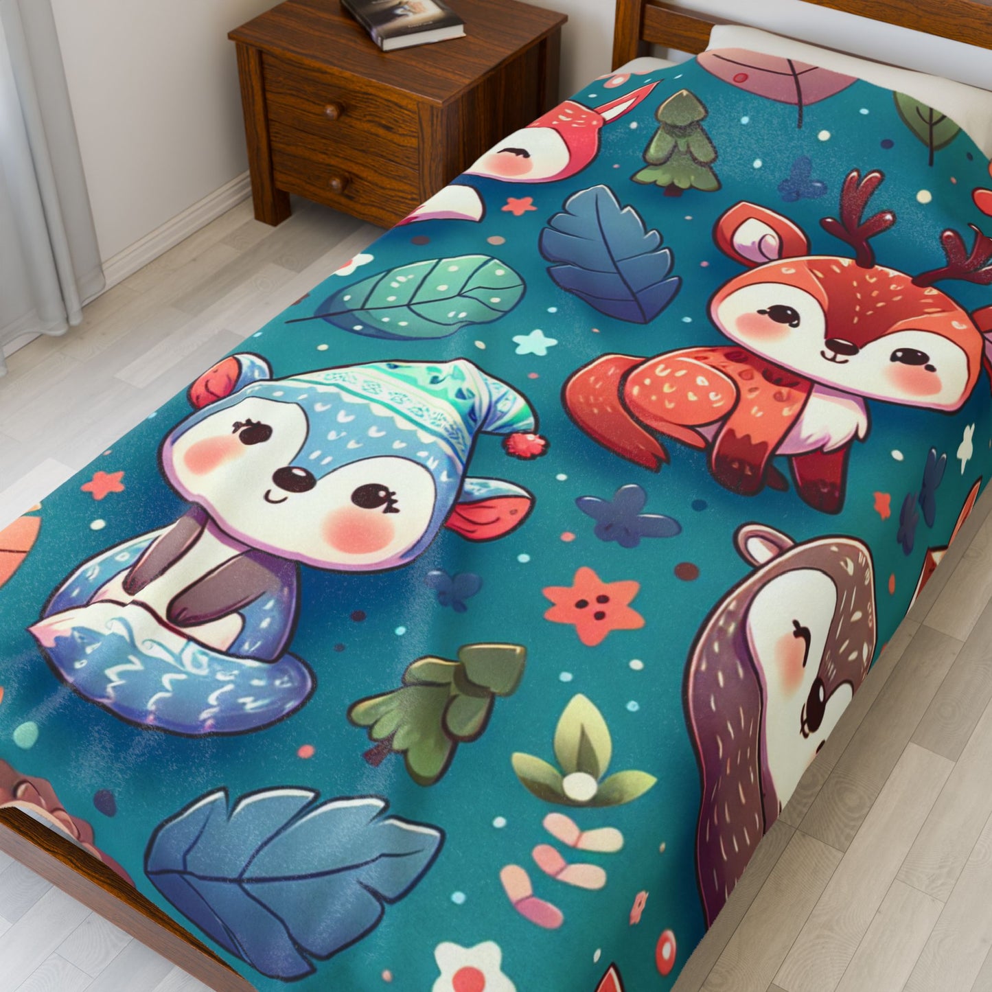 Cozy Woodland Creatures Velveteen Plush Blanket