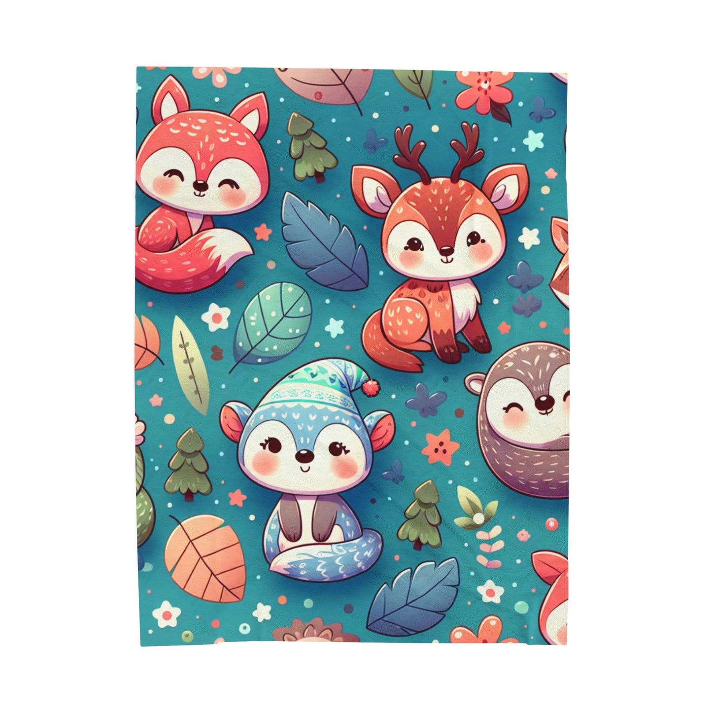 Cozy Woodland Creatures Velveteen Plush Blanket