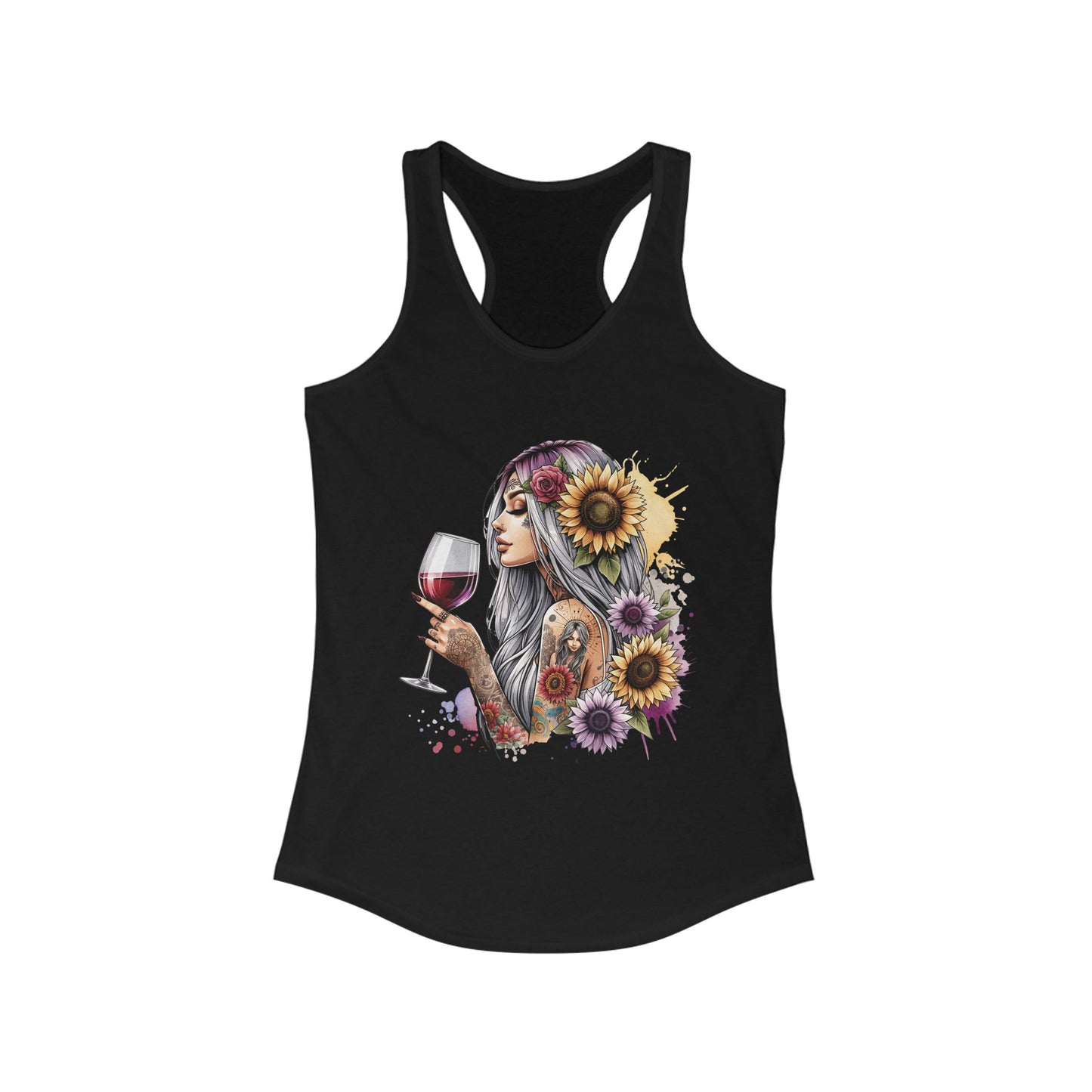 Wine & Sunflower Graphic Racerback Tank for Women