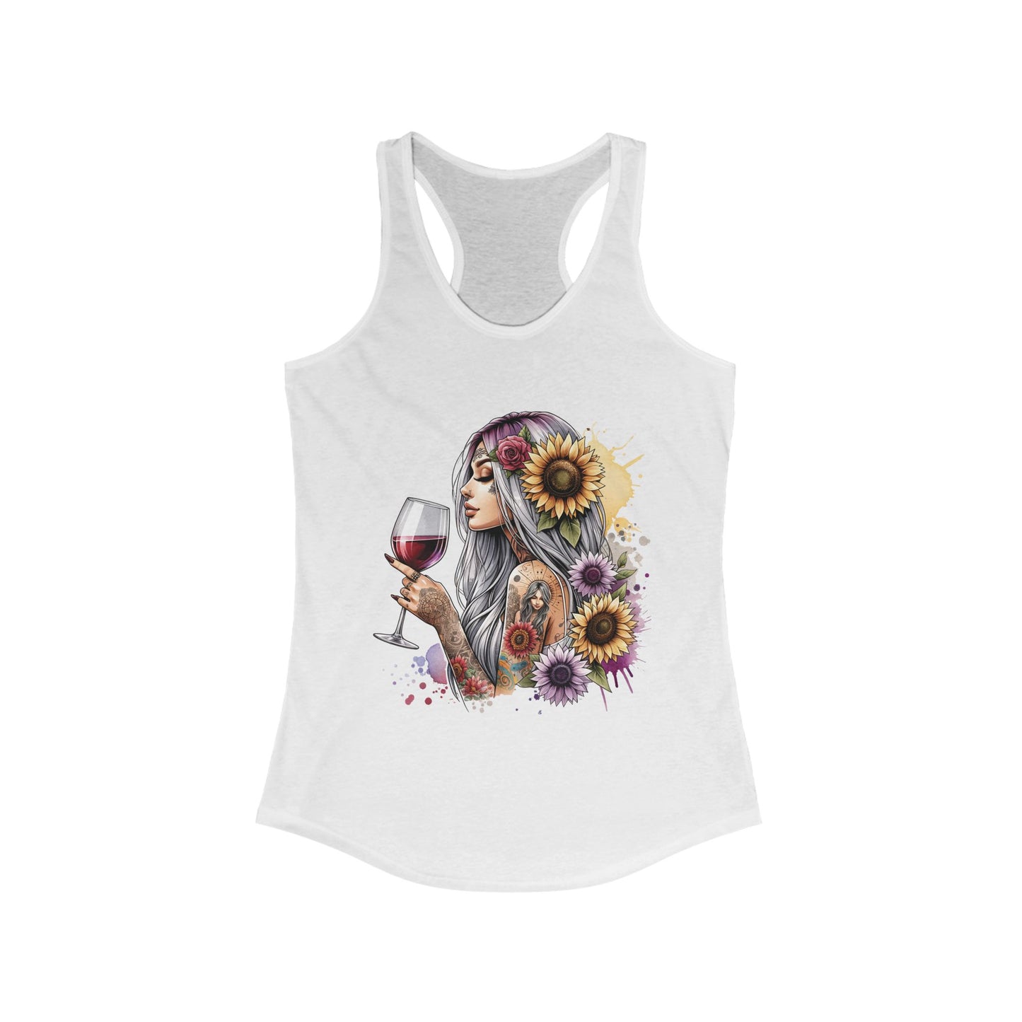 Wine & Sunflower Graphic Racerback Tank for Women