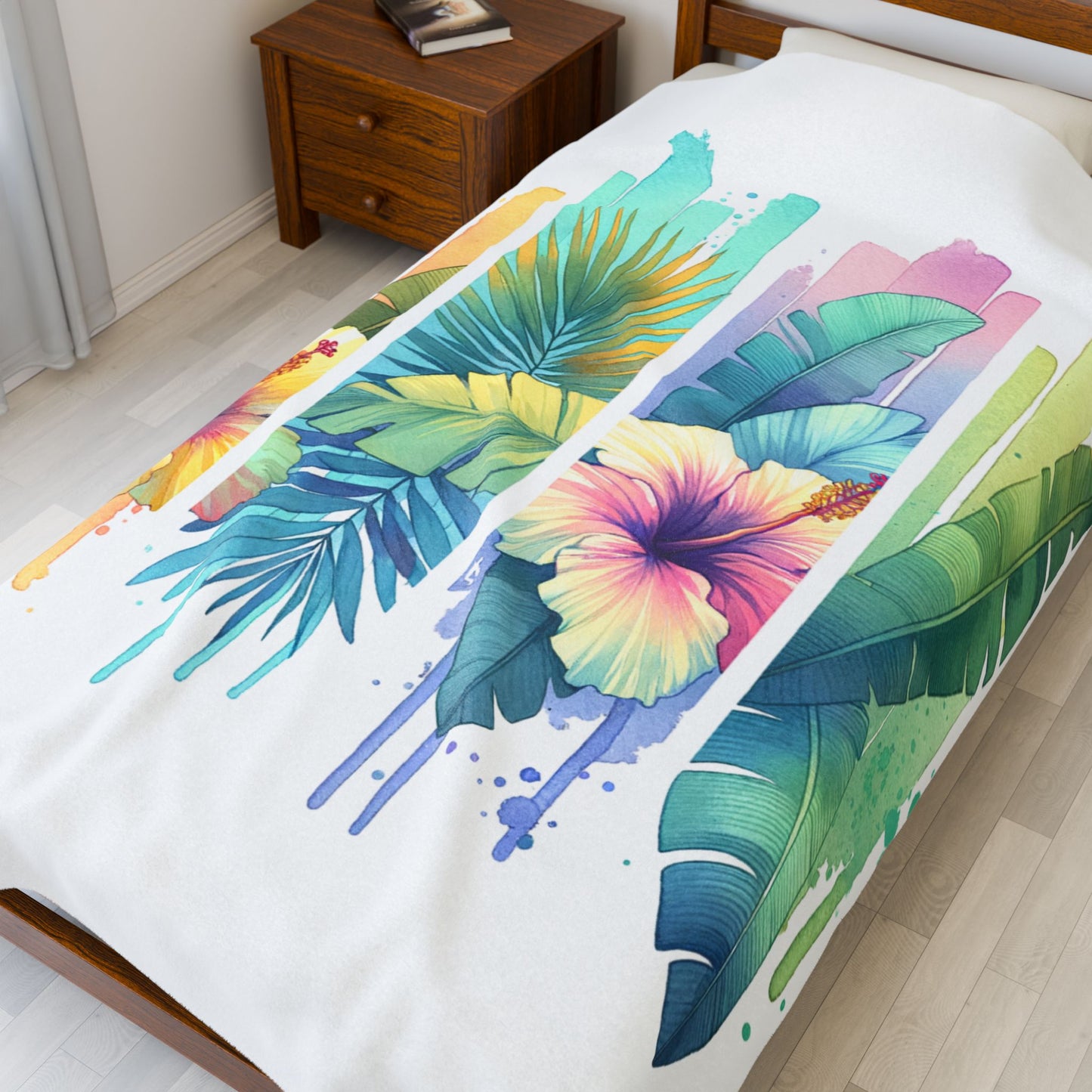 Tropical Floral Velveteen Plush Blanket - Cozy Tropical Décor for Home, Great for Gifts