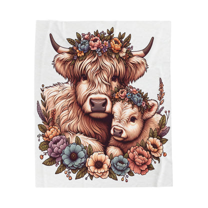 Farmhouse Floral Cow Plush Blanket