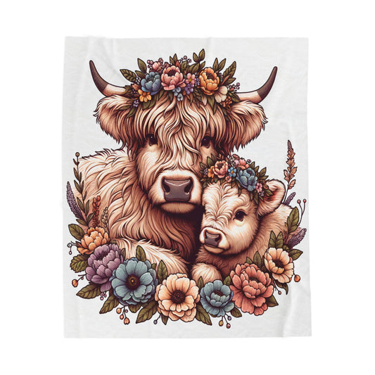 Farmhouse Floral Cow Plush Blanket
