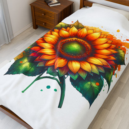 Sunflower Velveteen Plush Blanket - Cozy Floral Throw for Home Decor