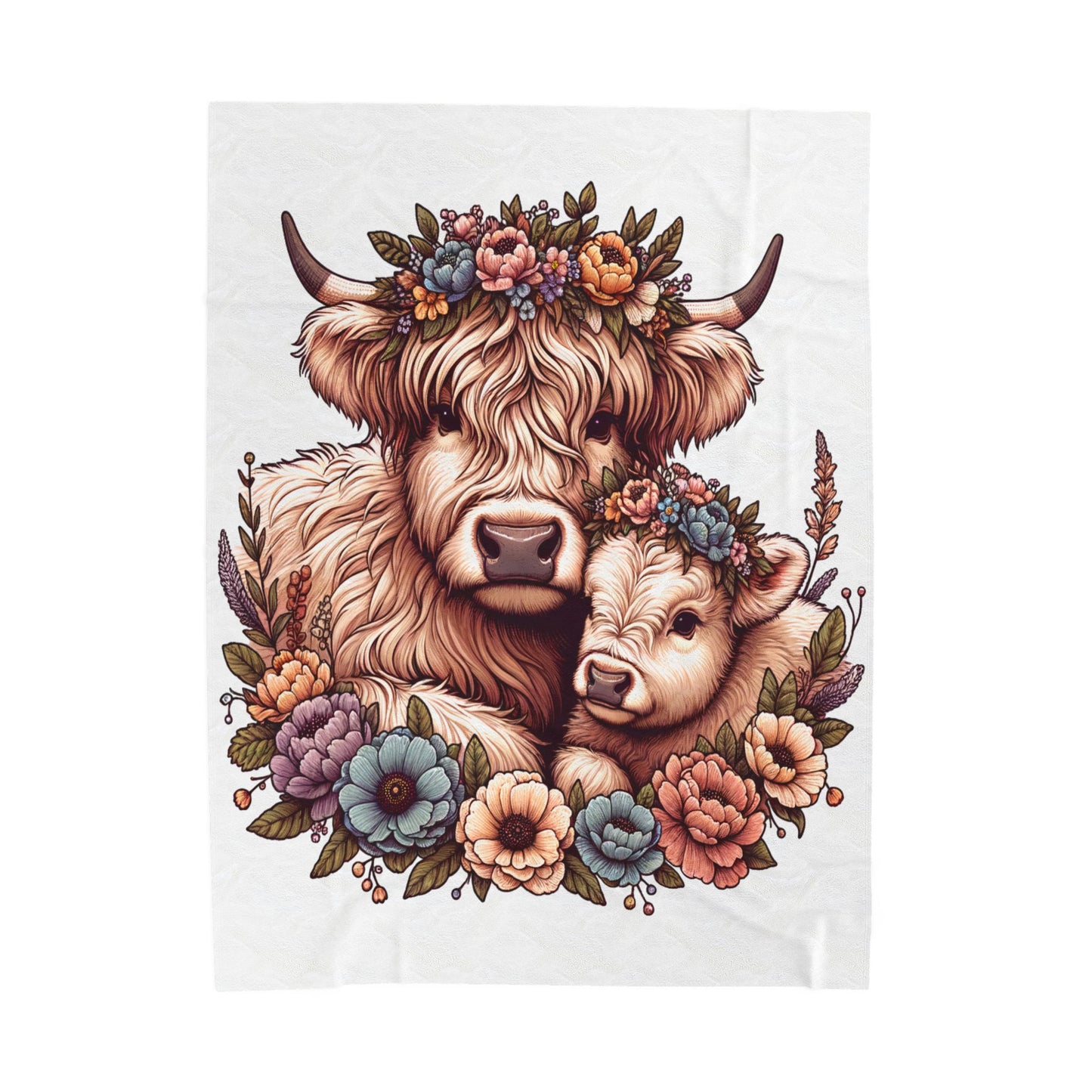 Farmhouse Floral Cow Plush Blanket