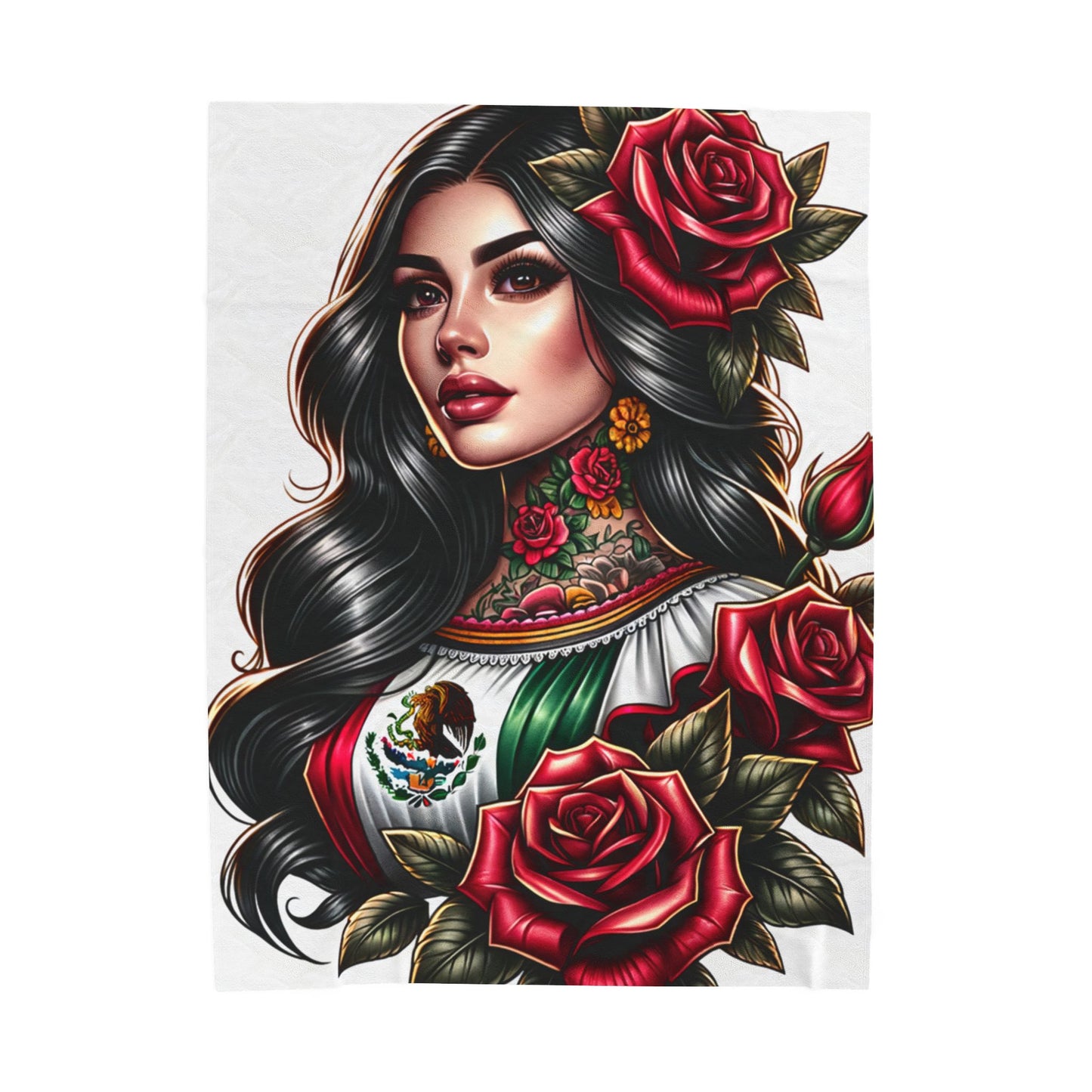 Mexican Heritage Velveteen Plush Blanket - Cozy Floral Design