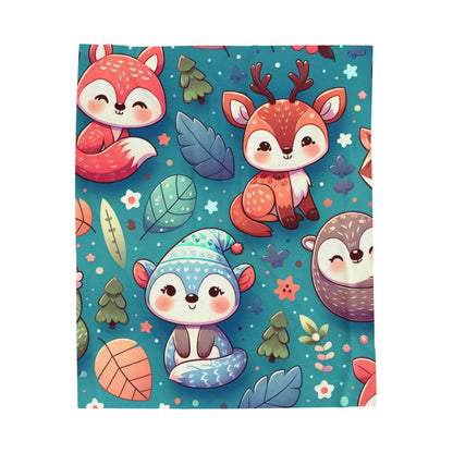 Cozy Woodland Creatures Velveteen Plush Blanket
