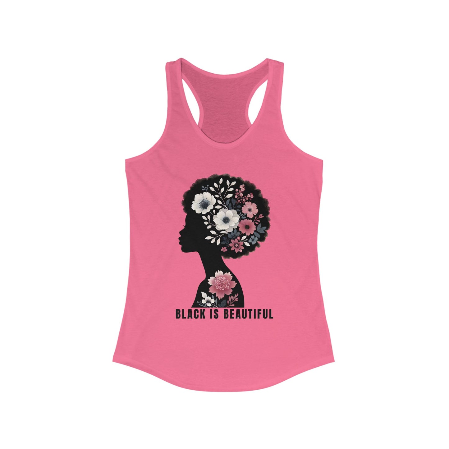 Black is Beautiful Women's Racerback Tank - Empowering Floral Graphic Tee