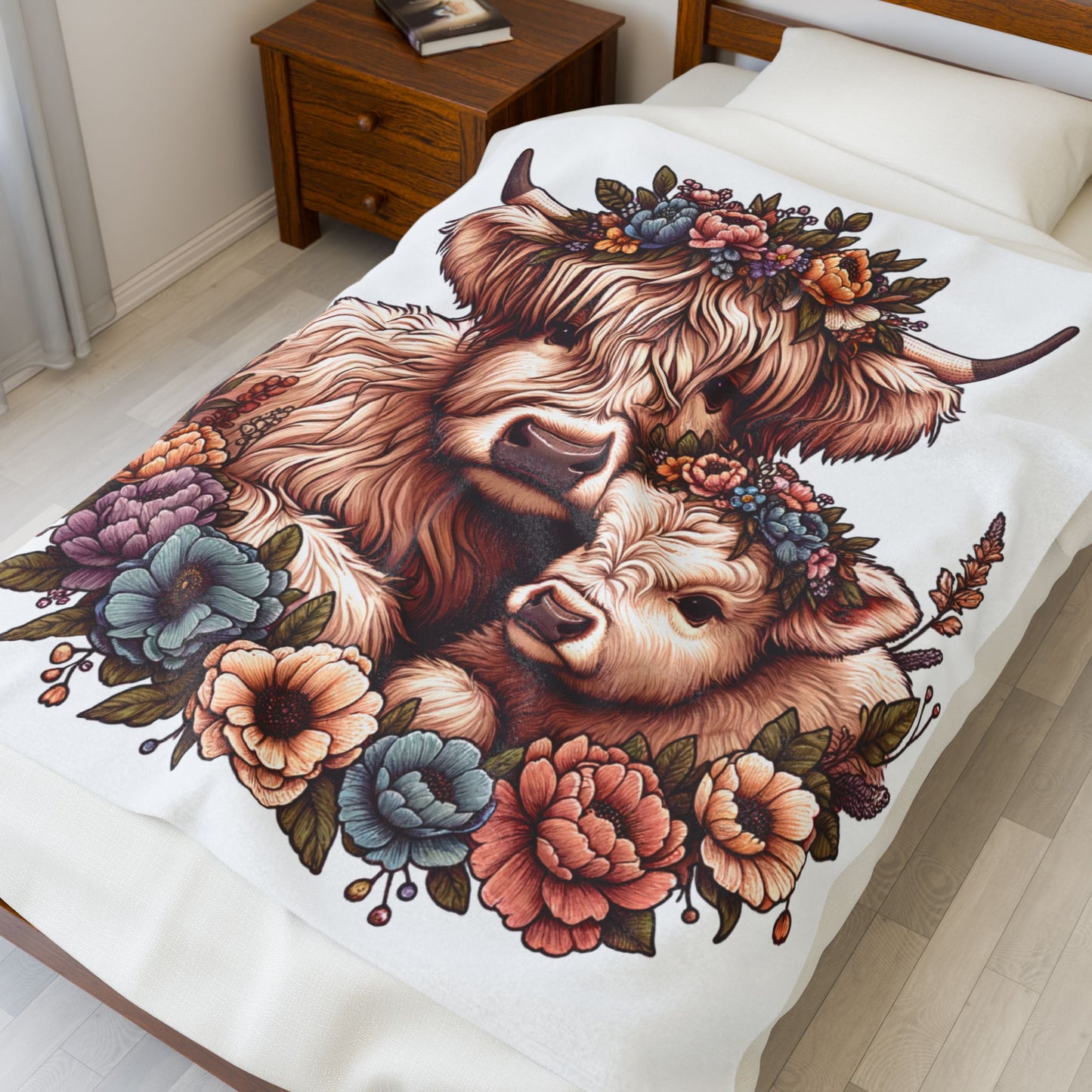 Farmhouse Floral Cow Plush Blanket