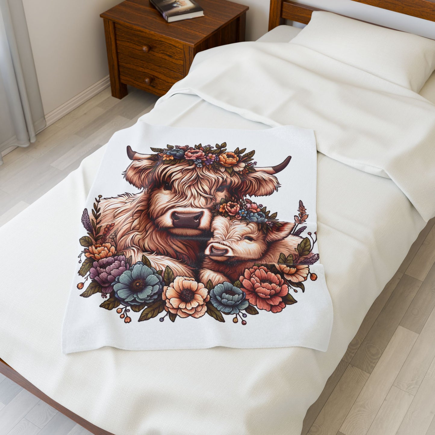 Farmhouse Floral Cow Plush Blanket