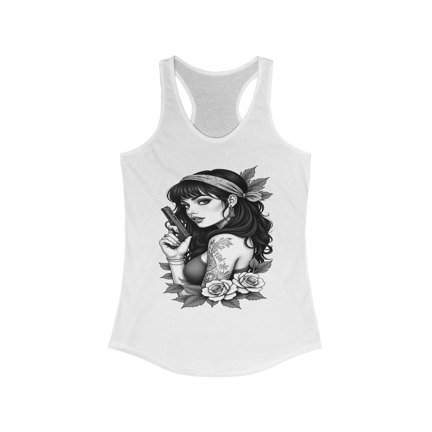 Bold Floral & Tattoo Graphic Women's Racerback Tank Top