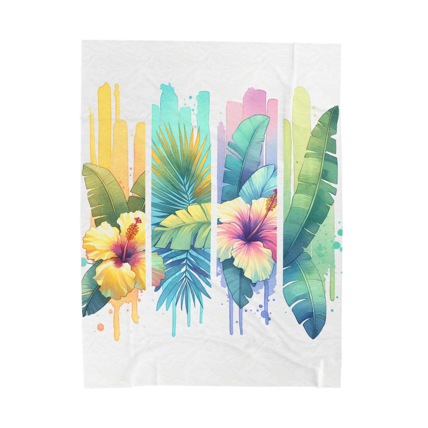 Tropical Floral Velveteen Plush Blanket - Cozy Tropical Décor for Home, Great for Gifts