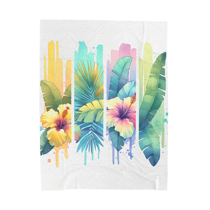Tropical Floral Velveteen Plush Blanket - Cozy Tropical Décor for Home, Great for Gifts