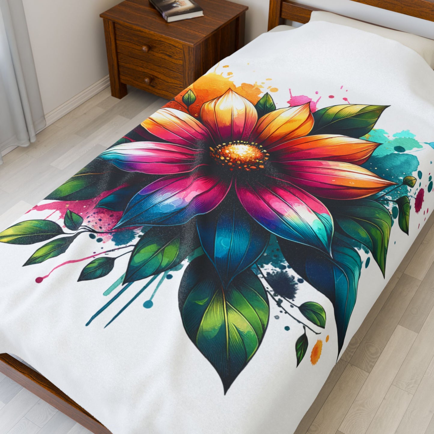 Vibrant Floral Velveteen Plush Blanket for Cozy Home Decor