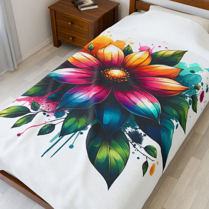 Vibrant Floral Velveteen Plush Blanket for Cozy Home Decor