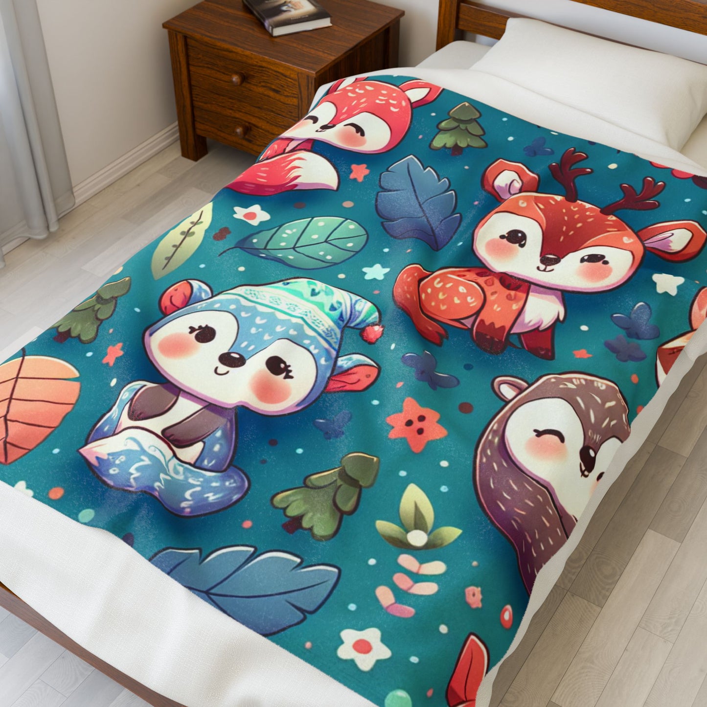 Cozy Woodland Creatures Velveteen Plush Blanket
