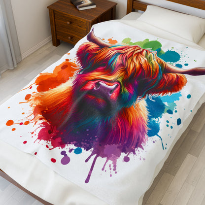 Colorful Highland Cow Velveteen Plush Blanket