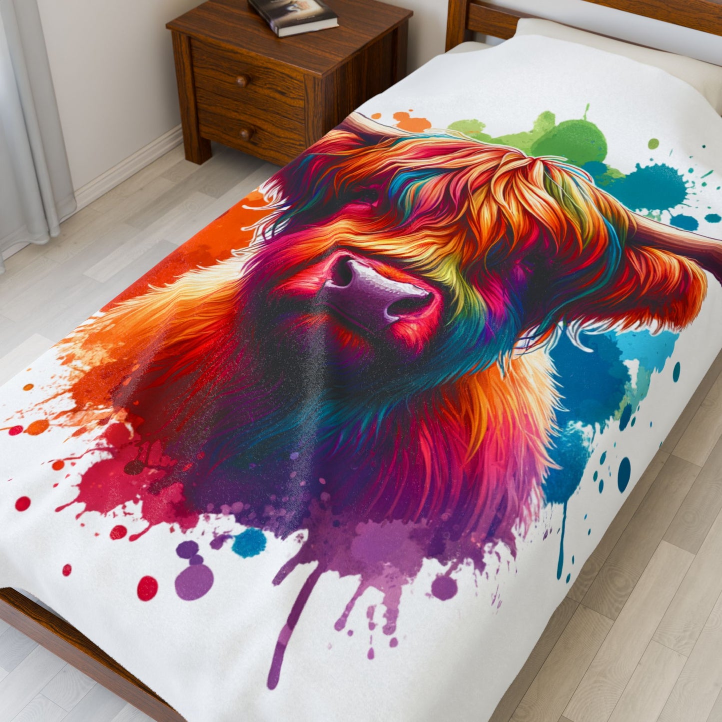 Colorful Highland Cow Velveteen Plush Blanket