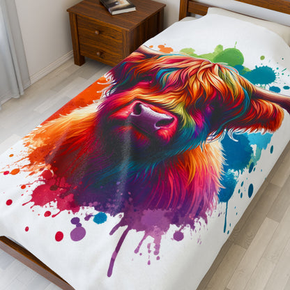 Colorful Highland Cow Velveteen Plush Blanket