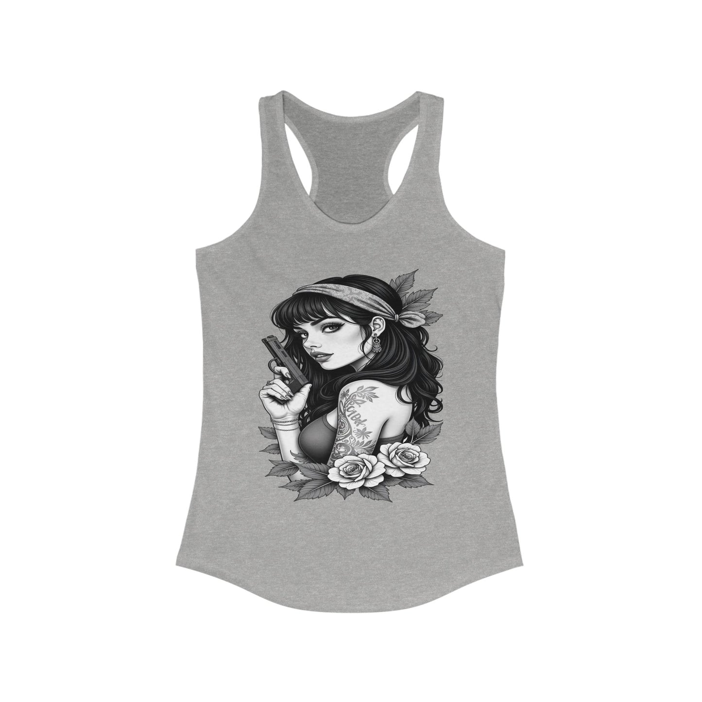 Bold Floral & Tattoo Graphic Women's Racerback Tank Top